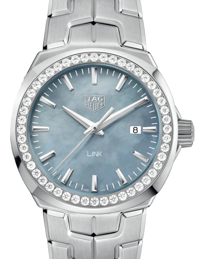 Tag Heuer Link Stainless Steel Blue Mother Of Pearl Index Dial & Diamond Bezel Stainless Steel Bracelet WBC1315.BA0600 - BRAND NEW