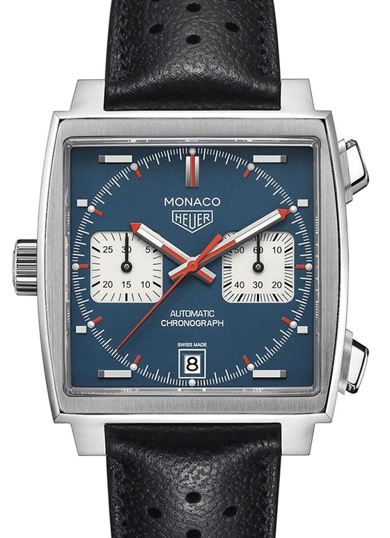 Tag Heuer Monaco Chronograph Stainless Steel Blue Dial Leather Strap CAW211P.FC6356 - BRAND NEW