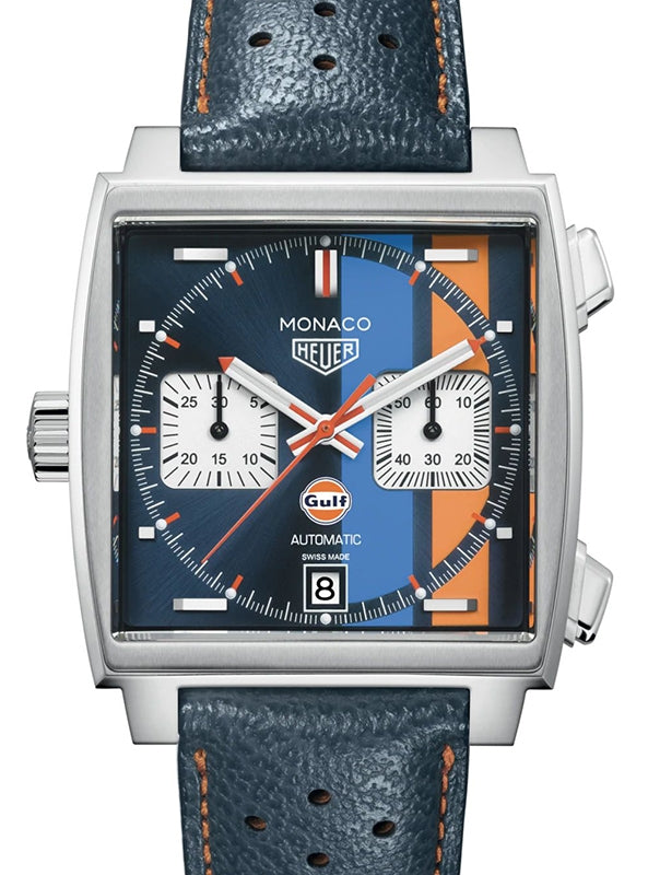Tag Heuer Monaco Stainless Steel Blue Index Dial & Leather Strap CAW211R.FC6401 - BRAND NEW