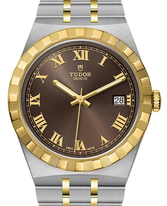 Tudor Royal Steel Chocolate Brown Dial 38mm Yellow Gold Cap Bracelet M28503-0007 - BRAND NEW
