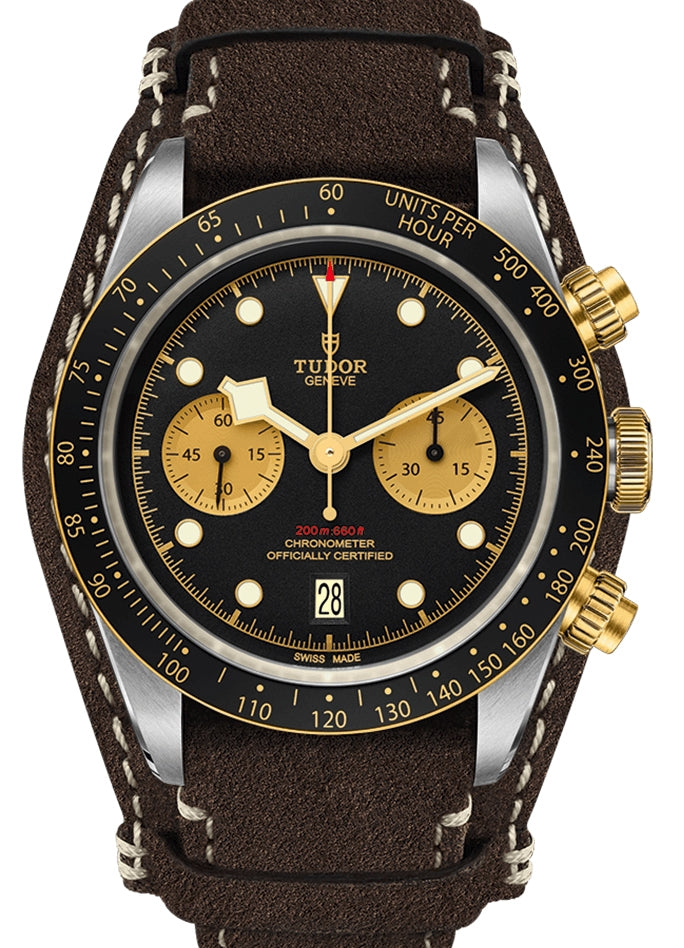 Tudor Black Bay Chrono S&G Stainless Steel 41mm Black Dial Leather Strap 79363N-0002 - Brand New