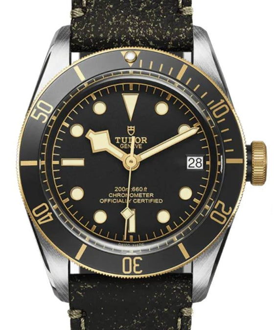 Tudor Black Bay Date S&G Stainless Steel 41mm Black Dial Leather Strap 79733N-0007 - Brand New