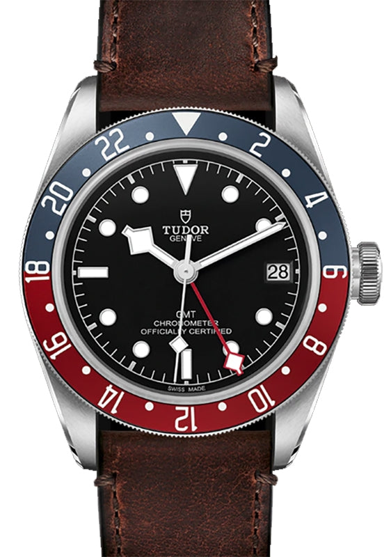 Tudor Black Bay GMT Black Dial Red/Blue "Pepsi" Bezel Steel Brown Leather Strap 41mm 79830RB - BRAND NEW