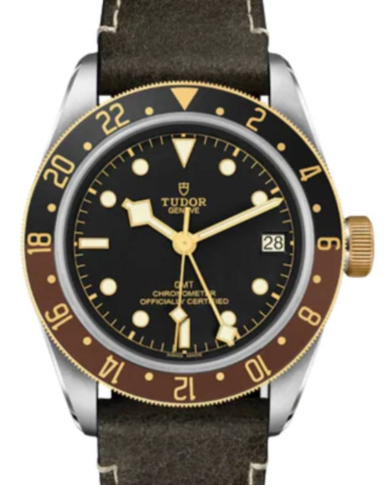 Tudor Black Bay GMT S&G Stainless Steel Black Dial Leather Strap 41mm M79833MN-0003