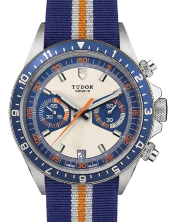 Tudor Sport Watches Heritage Chrono Blue Stainless Steel 42mm Opaline/Blue Dial Fabric Strap M70330B-0003