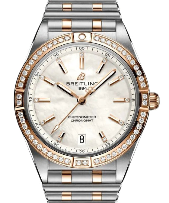 Breitling Chronomat Automatic 36 Stainless Steel Red Gold Diamond Bezel Mother of Pearl Dial U10380591A2U1 - BRAND NEW