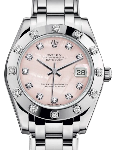 Rolex Pearlmaster 34 81319 White Gold Pink Mother Pearl Diamond Set Bezel