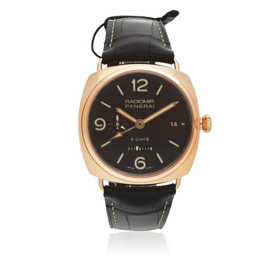 Panerai Radiomir 8 Days GMT Oro Rosso Red Gold 45mm Brown Dial Alligator Leather Strap PAM00395 - BRAND NEW