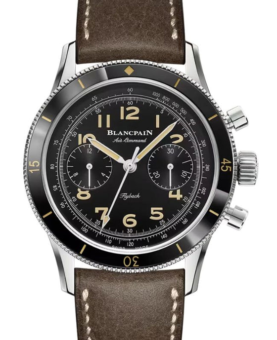 Blancpain Air Command Flyback Chronograph Steel 42.5mm Black Dial Leather Strap AC01 1130 63A - BRAND NEW