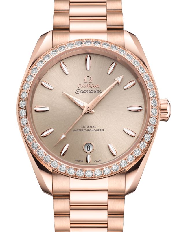 Omega Seamaster Aqua Terra 150M Shades Co-Axial Master Chronometer Sedna Gold 38mm Sandstone Dial Diamond Bezel 220.55.38.20.09.001 - BRAND NEW