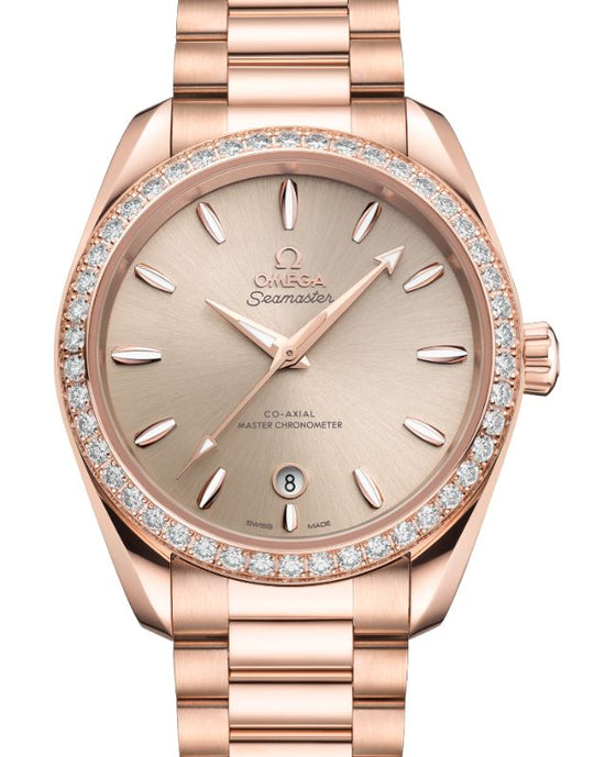 Omega Seamaster Aqua Terra 150M Shades Co-Axial Master Chronometer Sedna Gold 38mm Sandstone Dial Diamond Bezel 220.55.38.20.09.001 - BRAND NEW