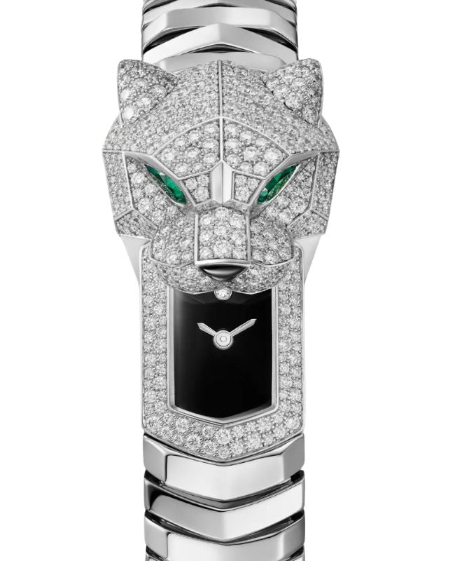 La Panthère De Cartier Quartz White Gold Black Dial White Gold Bracelet HPI01741