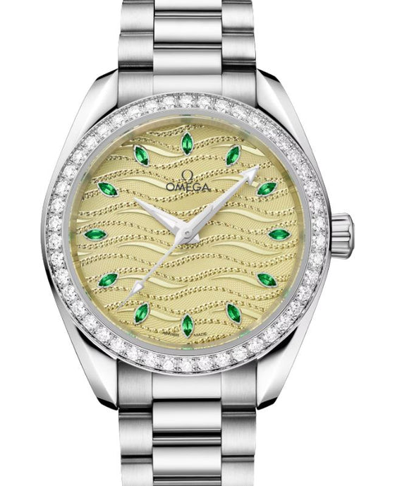 Omega Seamaster Aqua Terra Shades 150M Co-Axial Master Chronometer Canopus Gold 34mm Green Dial Diamond Bezel Leather Strap 220.55.34.20.60.002 - BRAND NEW