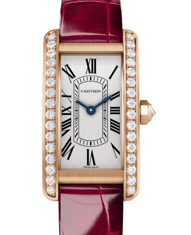 Cartier Tank Americaine Small Quartz Rose Gold/Diamonds Silver Dial Leather Strap WJTA0059