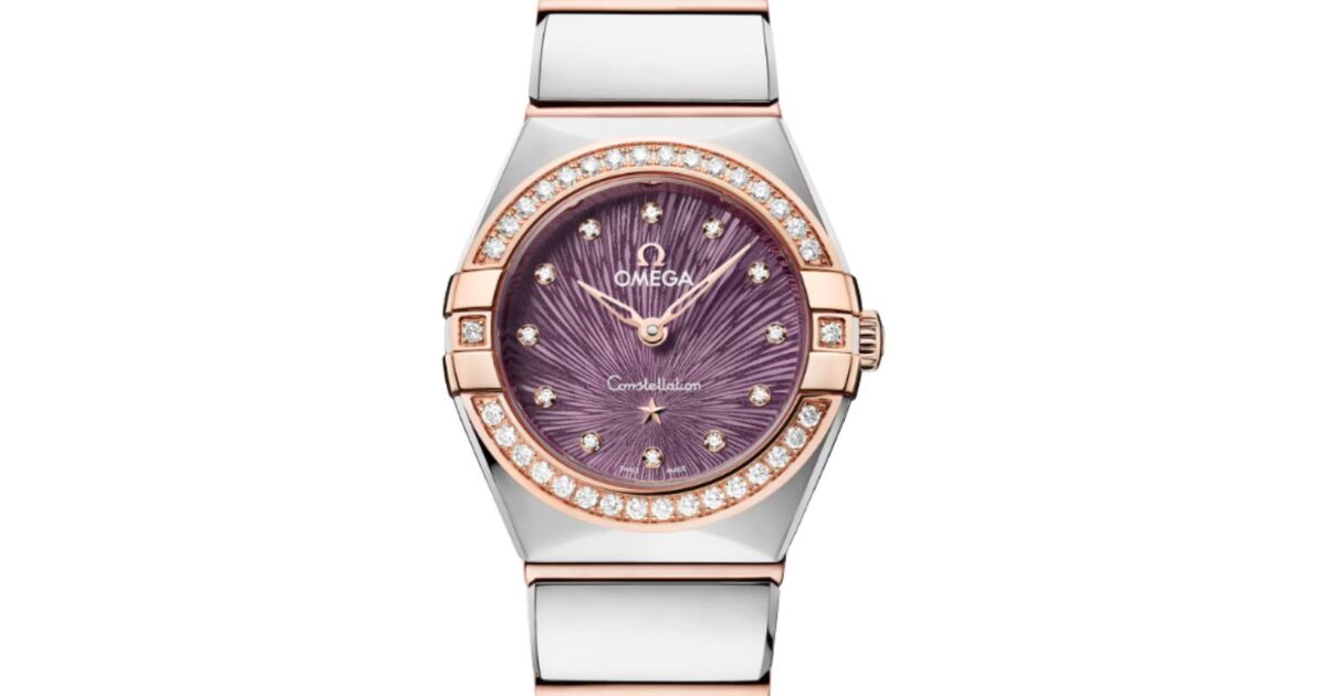 Omega Constellation Quartz 25mm Steel Sedna Gold Diamond Bezel Purple Dial 131.25.25.60.60.002