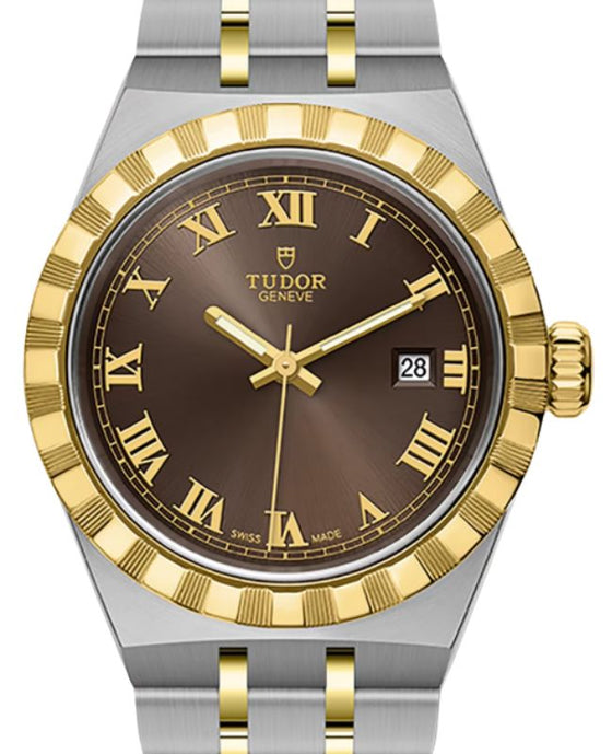 Tudor Royal Steel Chocolate Brown Dial 28mm Yellow Gold Cap Bracelet M28303-0008 - BRAND NEW
