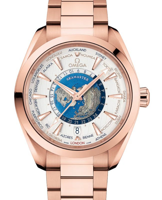 Omega Seamaster Aqua Terra 150M Co-Axial Master Chronometer GMT Worldtimer 43mm Sedna Gold Silver Dial 220.50.43.22.02.001 - BRAND NEW