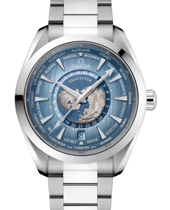 Omega Seamaster Aqua Terra 150M Co-Axial Master Chronometer GMT Worldtimer Steel 43mm Blue Dial 220.10.43.22.03.002 - BRAND NEW