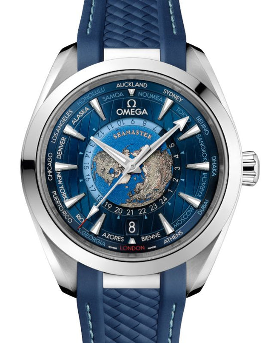 Omega Seamaster Aqua Terra 150M Co-Axial Master Chronometer GMT Worldtimer Steel 43mm Blue Dial 220.12.43.22.03.001 - BRAND NEW
