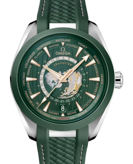 Omega Seamaster Aqua Terra 150M Co-Axial Master Chronometer GMT Worldtimer Steel 43mm Green Dial 220.32.43.22.10.001 - BRAND NEW
