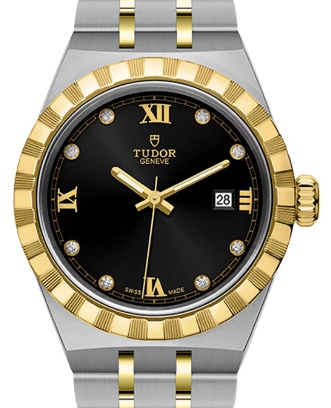Tudor Royal Steel 34mm Yellow Gold Bracelet Black Diamond Dial M28403-0005 - BRAND NEW