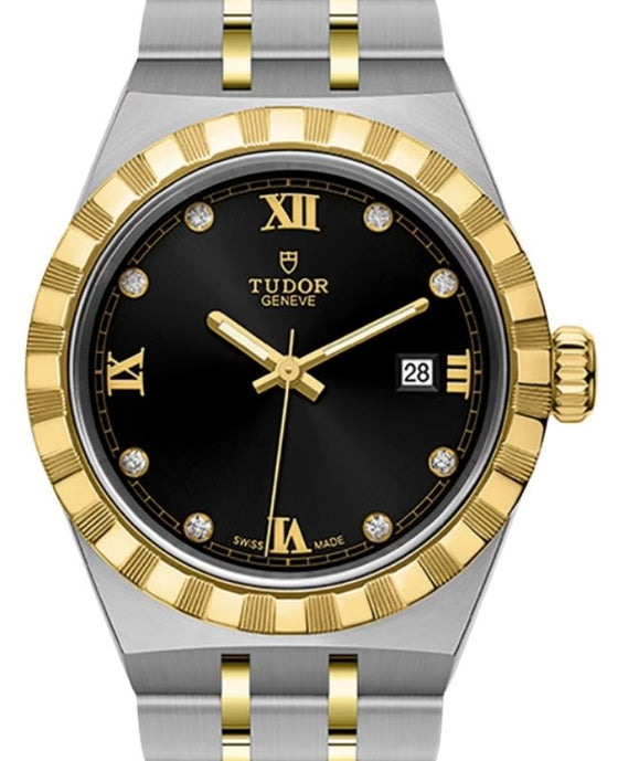 Tudor Royal Steel 34mm Yellow Gold Bracelet Black Diamond Dial M28403-0005 - BRAND NEW