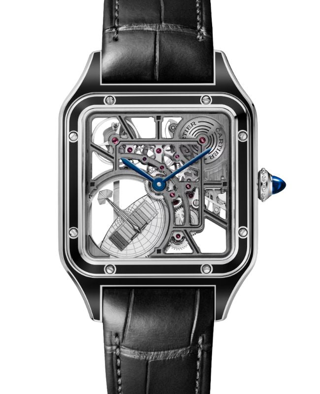 Cartier Santos-Dumont Micro-Rotor Skeleton Large Steel Skeleton Dial Leather Strap WHSA0044 - BRAND NEW