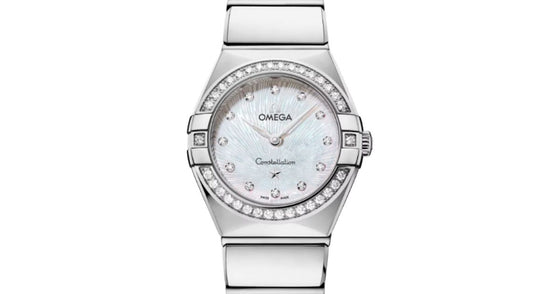 Omega Constellation Quartz 25mm Steel Diamond Bezel White Mother of Pearl Dial 131.15.25.60.55.002