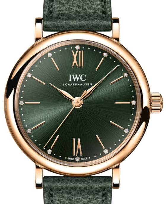 IWC Portofino Automatic 18-Carat 5N Gold 34mm Green Diamonds Dial IW357415 - BRAND NEW