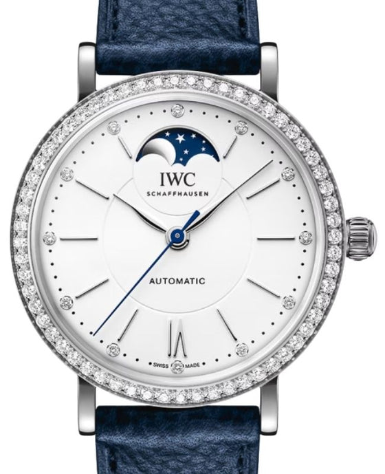 IWC Portofino Automatic Moon Phase Steel 37.1mm Silver Plated Diamond Dial IW659601 - BRAND NEW