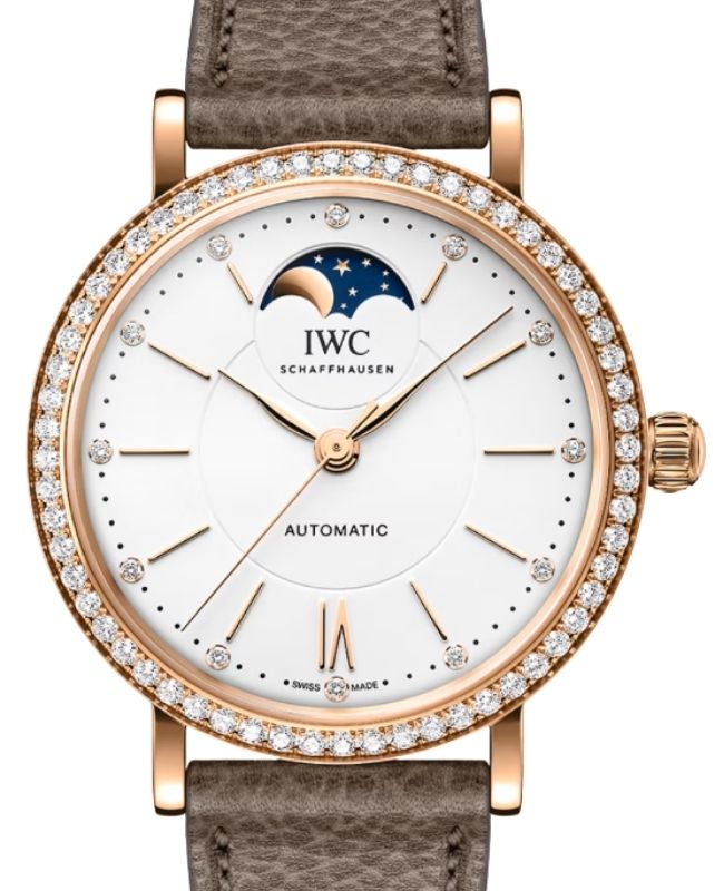 IWC Portofino Automatic Moon Phase 18-Carat 5N Gold 37.1mm Silver Plated Diamond Dial IW659602 - BRAND NEW