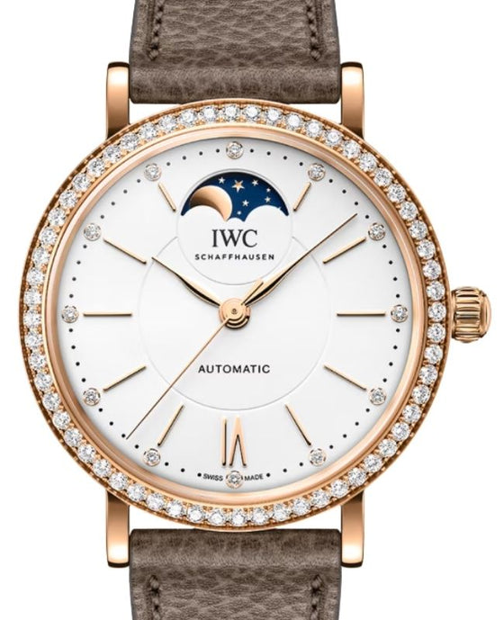 IWC Portofino Automatic Moon Phase 18-Carat 5N Gold 37.1mm Silver Plated Diamond Dial IW659602 - BRAND NEW