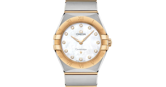 Omega Constellation Quartz 28mm Steel Yellow Gold White Mother of Pearl Dial 131.20.28.60.55.002
