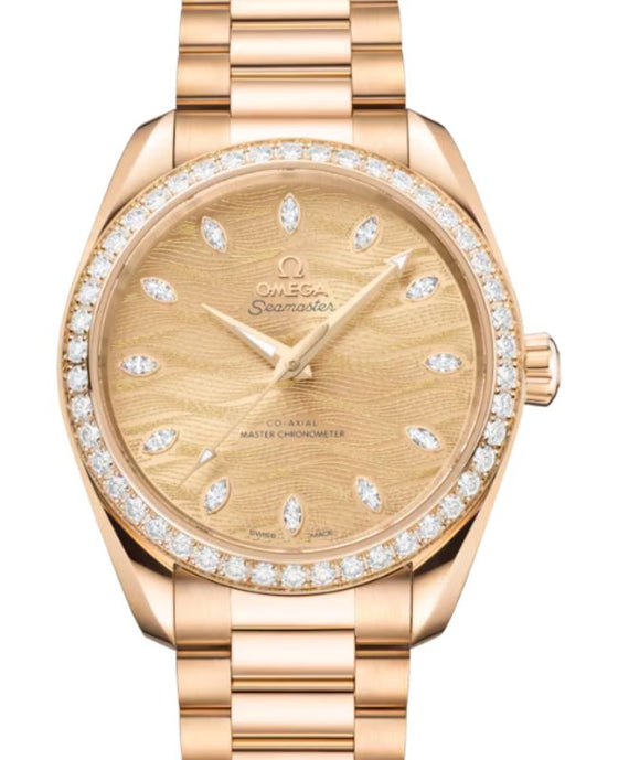 Omega Seamaster Aqua Terra 150M Co-Axial Master Chronometer Moonshine Gold 38mm Yellow Dial Diamond Bezel 220.55.38.20.99.002 - BRAND NEW