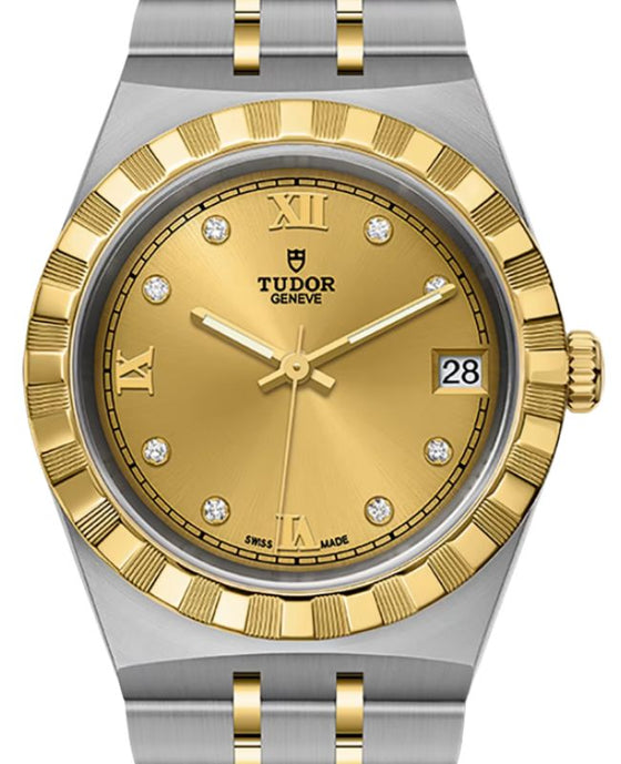 Tudor Royal Steel Diamond-Set Champagne Dial 34mm Yellow Gold Bracelet M28403-0006 - BRAND NEW