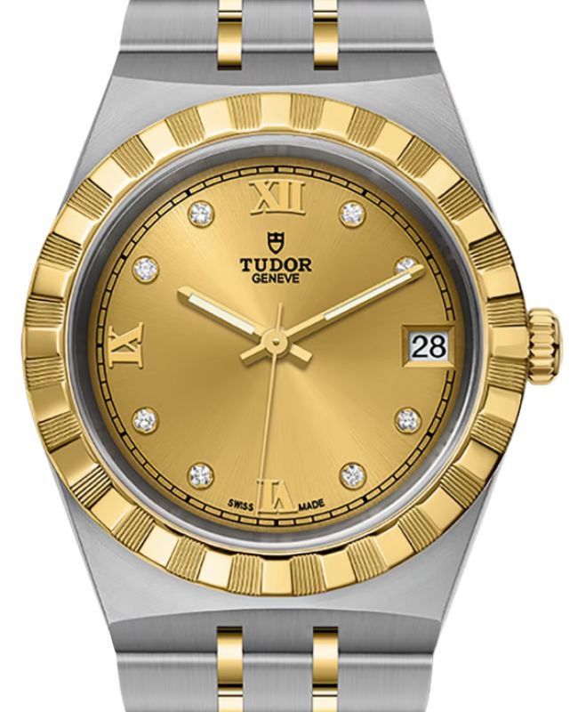 Tudor Royal Steel Diamond Champagne Dial 28mm Yellow Gold Bracelet M28303-0006 - BRAND NEW