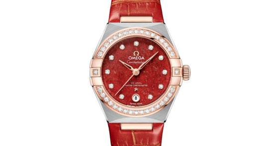 Omega Constellation Co-Axial Master Chronometer 29mm Steel-Sedna Gold Red Dial Leather Strap 131.28.29.20.99.002