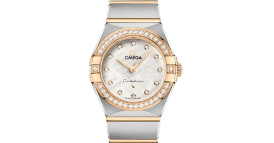 Omega Constellation Quartz 25mm Steel Yellow Gold Diamond Bezel Grey Meteorite Dial 131.25.25.60.99.002