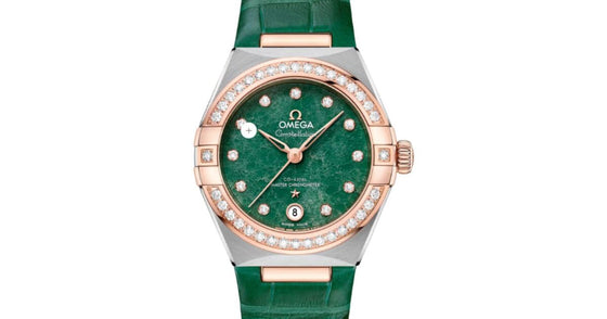 Omega Constellation Co-Axial Master Chronometer 29mm Steel-Sedna Gold Green Dial Leather Strap 131.28.29.20.99.001