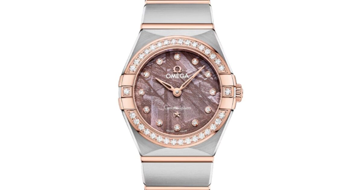 Omega Constellation Quartz 25mm Steel Sedna Gold Diamond Bezel Lilac Meteorite Dial 131.25.25.60.99.001