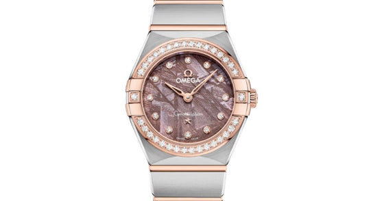 Omega Constellation Quartz 25mm Steel Sedna Gold Diamond Bezel Lilac Meteorite Dial 131.25.25.60.99.001
