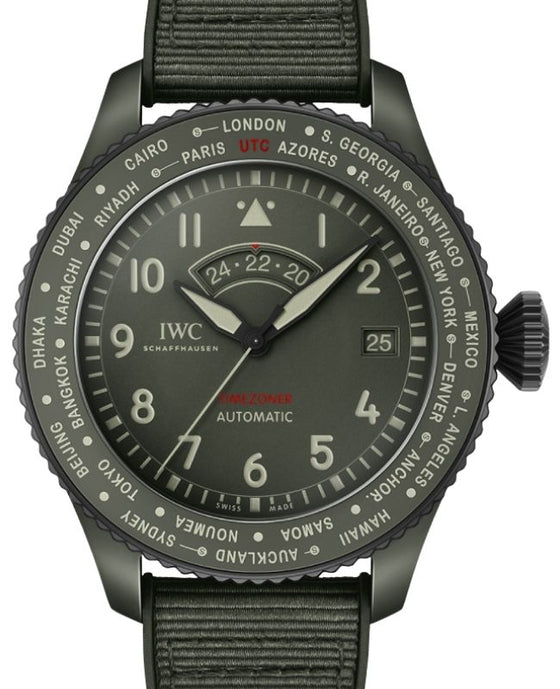 IWC Pilot’s Watch Timezoner TOP GUN Woodland Ceramic 46mm Green Dial IW395601 - BRAND NEW
