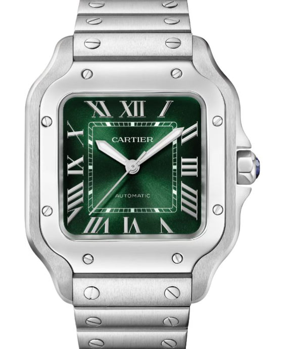 Santos de Cartier Medium Steel Green Dial WSSA0061