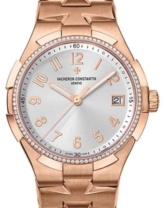 Vacheron Constantin Overseas Pink Gold Diamond Bezel 36mm Silver Index Dial Pink Gold Bracelet 47560/D01R-9672 - BRAND NEW