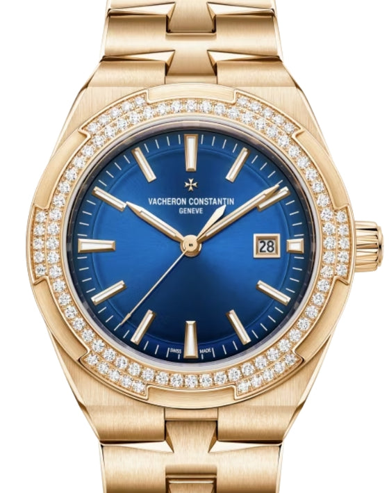 Vacheron Constantin Overseas Self-Winding 35mm Pink Rose Gold Blue Dial Diamond Bezel 4605V/200R-B978 - BRAND NEW