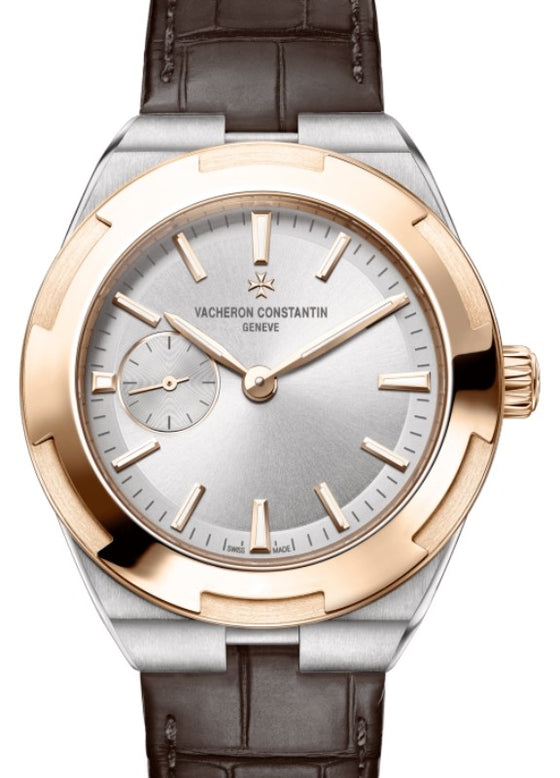 Vacheron Constantin Overseas Self-Winding Stainless Steel Pink Gold Bezel 37mm Silver Index Dial Alligator Leather Strap 2300V/000M-B400 - BRAND NEW
