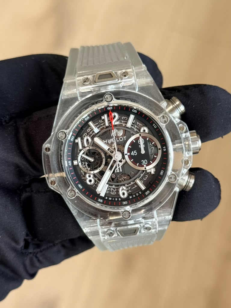 Hublot Big Bang Unico Sapphire 411.JX.1170.RX Skeleton Dial Clear Rubber Strap — 1