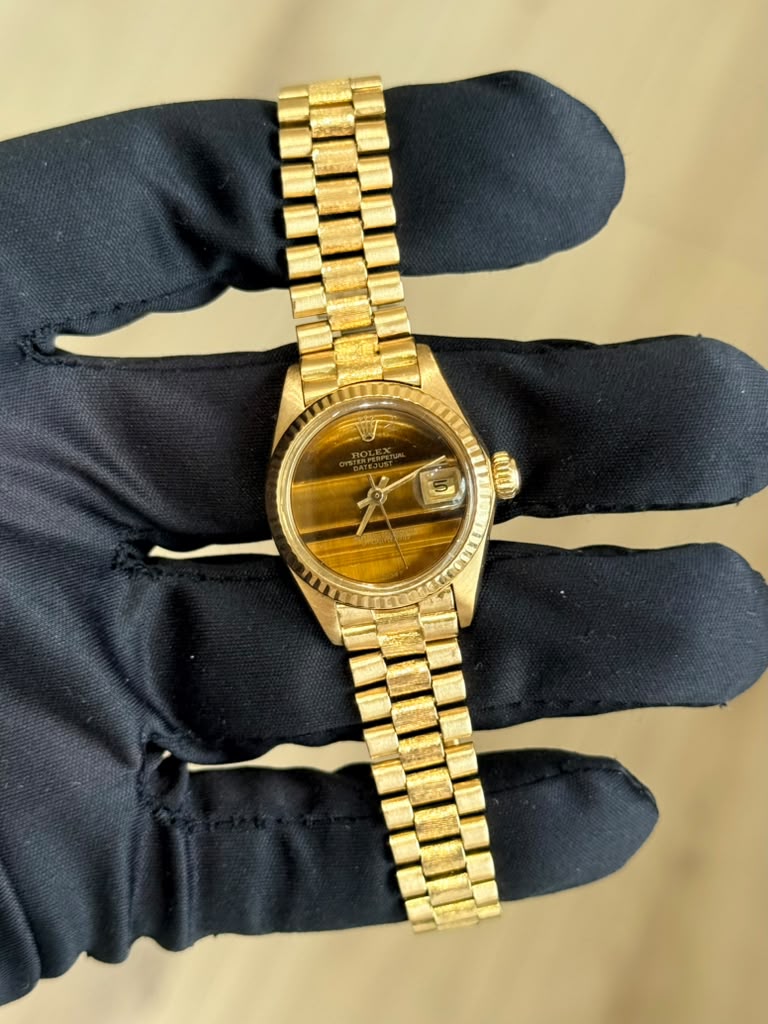 Rolex Datejust Tiger Eye Dial 18K Yellow Gold Bark Bracelet — 1