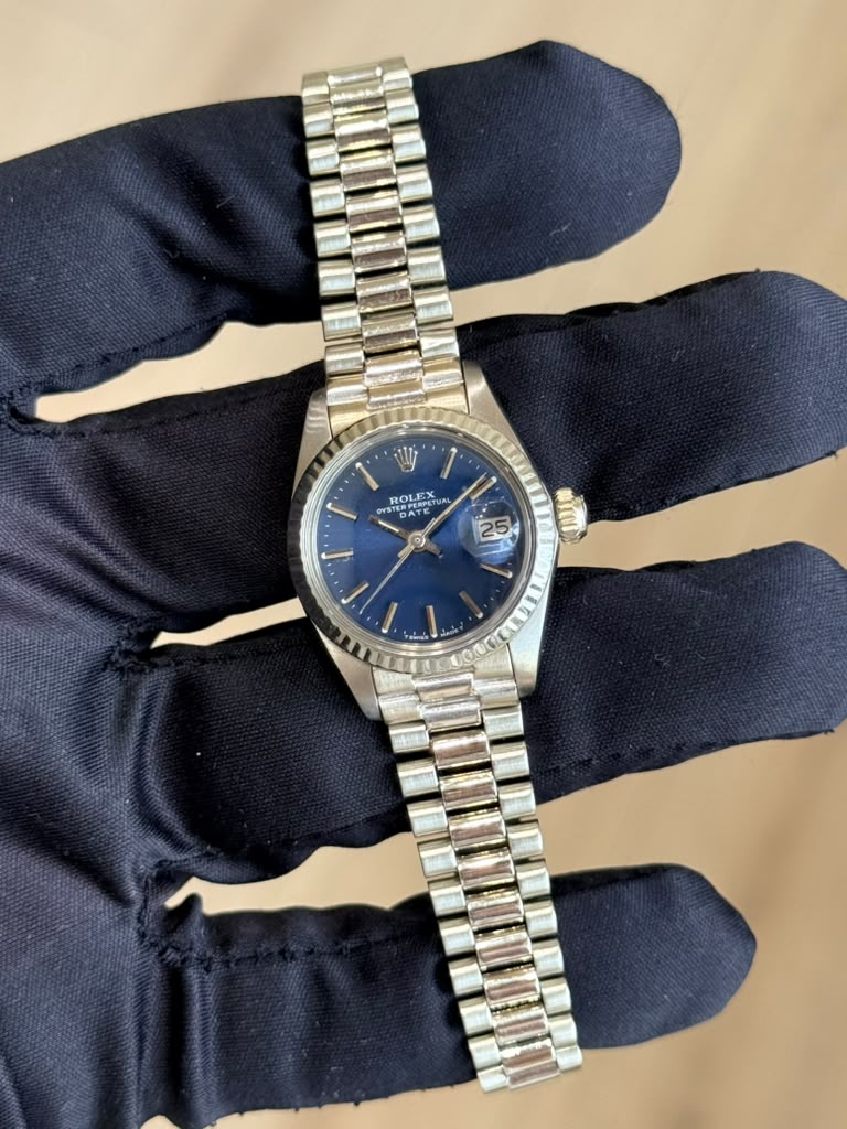 Rolex Lady Oyster Perpetual Date Blue Dial White Gold President Bracelet — 1