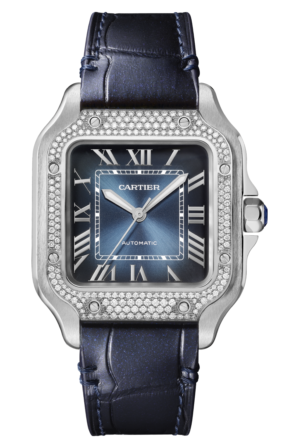Santos de Cartier Medium Steel/Diamond Bezel Blue Dial W4SA0006